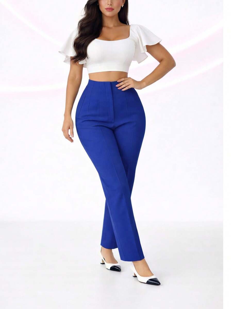 Women's Pleated Pants - Royal Blue - View 1
