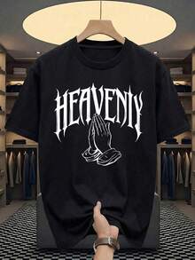 Manfinity LEGND 男士手势字母印花短袖家居服上衣 - 黑色 - 查看 2