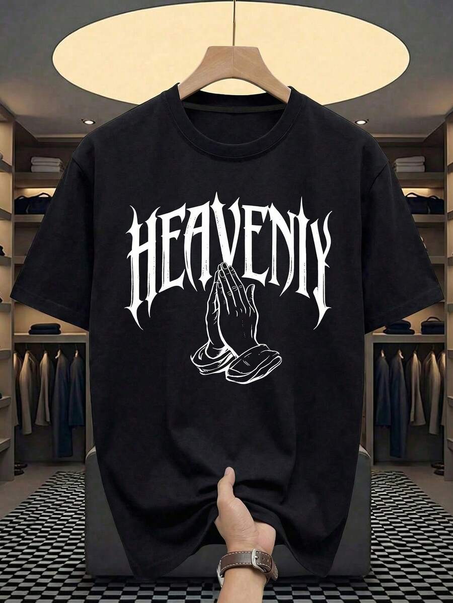 Manfinity LEGND 男士手势字母印花短袖家居服上衣 - 黑色 - 查看 1