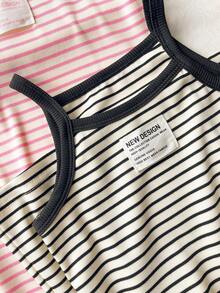 SHEIN Genkimix Kids Young Girls Striped Cami Dress, Casual Fashion, Soft And Comfortable Texture - Multicolor - View 3