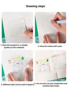 3 Sets Cute Cartoon Kids Drawing Stencils 48Pcs | Hollow-Out Stencils For Oil Pastel & Handwritten Newspaper(Random Styles) - Sets - View 2