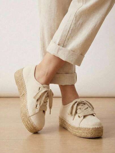 Zapatos plataforma elegante agujetas mujer alpargata suela de yute cómodos casual urbano cordones calzado femenino moderno diario ligero versátil estilo urbano elegante caminar ciudad primavera verano otoño invierno zapatos deportivos mujer plataforma outfit casual resistente alpargata cómoda slip-on trabajo escuela