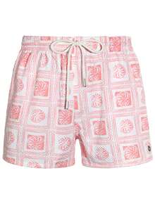 Horizaway Quần short đi biển nam mùa hè in họa tiết toàn thân, cạp chun, thoáng khí, có dây rút. - Hồng - Xem 8