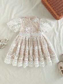 Cozy Pixies Baby Girl Round Neck Short Sleeve Waist Cinched Solid Color Dress, Comfortable & Versatile - Multicolor - View 6
