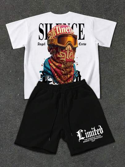 Manfinity EMRG Conjunto de camisetas masculinas com estampa retrô de retrato de rua