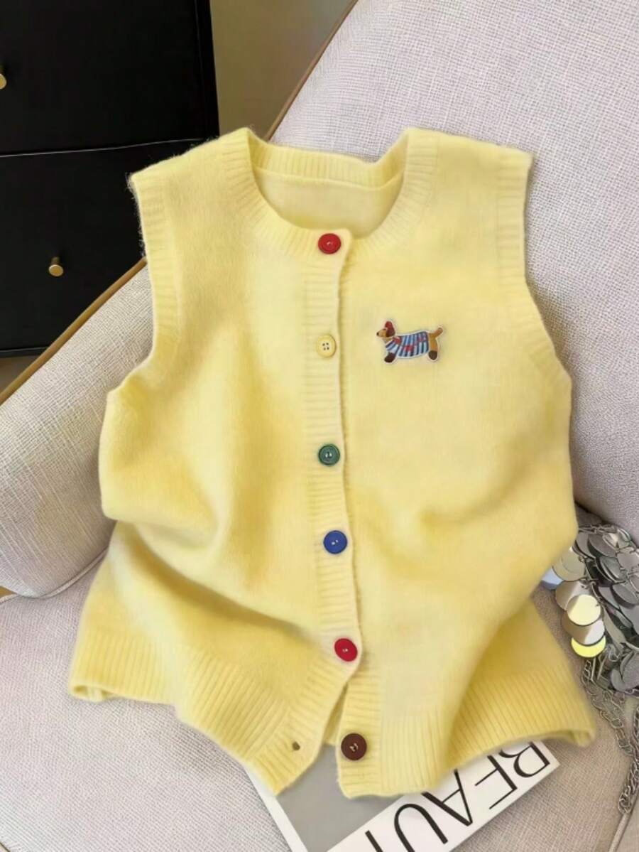 Resyla Cárdigan sin mangas de corte holgado - Amarillo - Ver 1