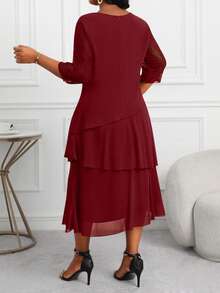 Fleurora 大码女装商务职业深红色大码叠层连衣裙，大码优雅套装，早午餐套装，曲线身材女士优雅套装，女士特殊场合礼服，婚礼宾客礼服，曲线身材女士连衣裙，正式服装，冬季连衣裙套装，裹身裙，婚礼宾客裹身裙，女士工作服，居家办公服，Ycv9w 女士连衣裙折扣码，女士长裙，婚礼宾客礼服 - 酒紅色 - 查看 2