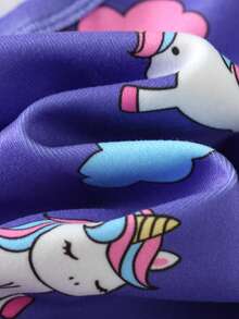 女婴四件套贴身睡衣套装，卡通动物印花柔软针织圆领长袖上衣和松紧腰长裤 - 彩色 - 查看 6