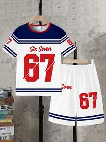 SHEIN Bộ 2 món dành cho bé trai tuổi teen: Áo thun ngắn tay cổ tròn + Quần short có túi. - Nhiều màu - Xem 5