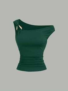 Elenzga Plus Size 2pcs/Set Asymmetric Collar Fitted T-Shirt, Versatile Casual Top, Spring/Summer - Multicolor - View 4