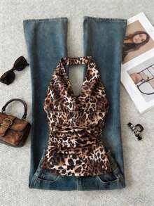 Glimmora 女士 Y2K 豹纹垂领时尚吊带衫 - 彩色 - 查看 2