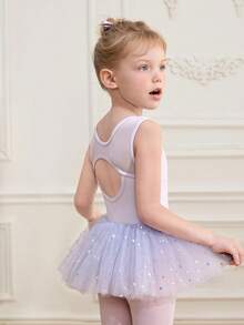 Young Girls' Ballet Leotard Dress,Light Purple High-Stretch Sequin Tutu Skirt,Summer Fairy Birthday Ballerina Dance Outfit For Kids Practice Clothes - Mauve Purple - View 3