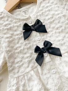 Genkimix Kids 女童白色提花蝴蝶结花瓣袖衬衫，儿童短袖衬衫 - 白色 - 查看 2