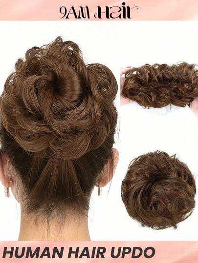 1pc Bun Hair Piece Hair Extensions Human Hair Buns For Women Updo Hairpiece Dark Brown Extension Beginner Friendly Messy Daily Use Brown Color Hair Extensions