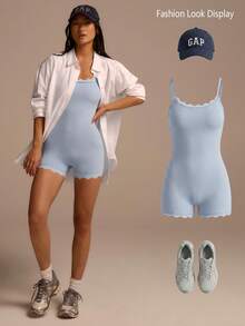 Fluxe Women's Lace Patchwork Casual Versatile Daily Wear Jumpsuit - Baby Blue - View 9