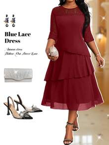 Fleurora 大码女装商务职业深红色大码叠层连衣裙，大码优雅套装，早午餐套装，曲线身材女士优雅套装，女士特殊场合礼服，婚礼宾客礼服，曲线身材女士连衣裙，正式服装，冬季连衣裙套装，裹身裙，婚礼宾客裹身裙，女士工作服，居家办公服，Ycv9w 女士连衣裙折扣码，女士长裙，婚礼宾客礼服 - 酒紅色 - 查看 1