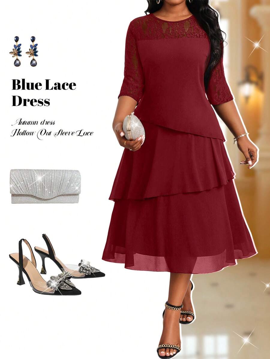 Fleurora 大码女装商务职业深红色大码叠层连衣裙，大码优雅套装，早午餐套装，曲线身材女士优雅套装，女士特殊场合礼服，婚礼宾客礼服，曲线身材女士连衣裙，正式服装，冬季连衣裙套装，裹身裙，婚礼宾客裹身裙，女士工作服，居家办公服，Ycv9w 女士连衣裙折扣码，女士长裙，婚礼宾客礼服 - 酒紅色 - 查看 1