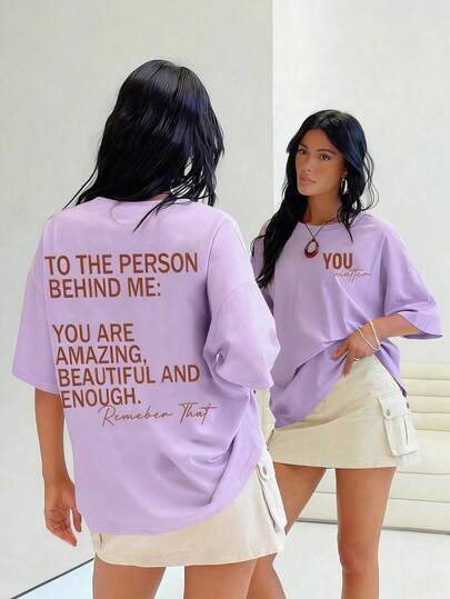 Flirla Plus Size Letter Print Short Sleeve T-Shirt Summer TO THE PERSON BEHIND ME: YOU ARE AMAZING, BEAUTIFUL AND ENOUGH Remember That YOU Matter Graphic Tees Women Tops
