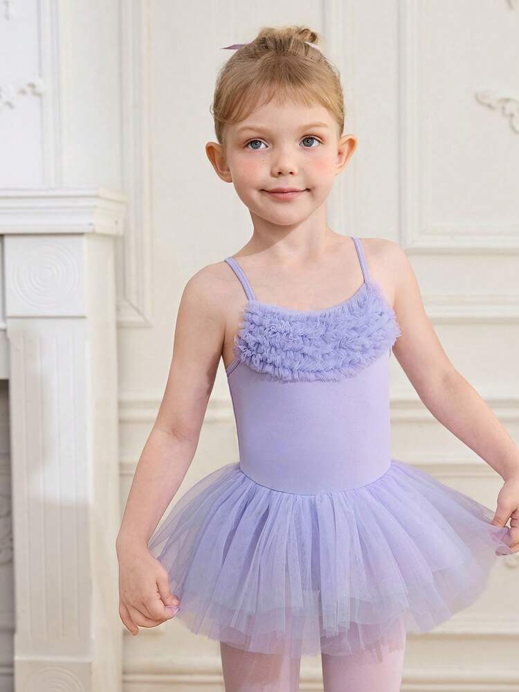 女の子用 ソフトで伸縮性のあるパープルのチュチュドレス、前面