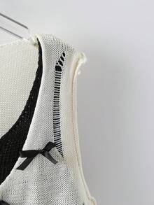 GlowEve CURVE 女士镂空蝴蝶结针织无袖休闲上衣，春夏款 - 杏色 - 查看 3