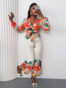 Xyvia Damen V-Ausschnitt Jumpsuit mit geraffter Taille, modischer Alltag Outfit - Verschiedenfarbig - Übersicht 5