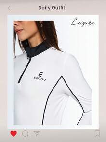 Eassivo Eassivo Top de yoga ajustado con cuello estructurado para mujer, camisa deportiva para entrenamiento - Blanco - Ver 6