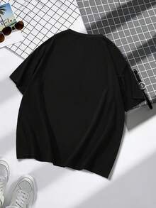 Manfinity Homme Áo thun nam tay ngắn cổ tròn in khẩu hiệu, kiểu dáng thường ngày, đa năng. - màu đen - Xem 4