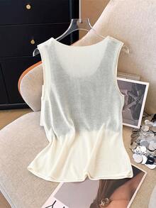 GlowEve CURVE 女士镂空蝴蝶结针织无袖休闲上衣，春夏款 - 杏色 - 查看 2