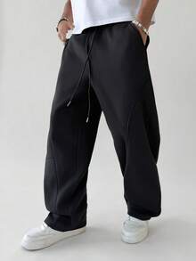 PAVTROS 男士休闲抽绳腰宽松运动裤 - 黑色 - 查看 4