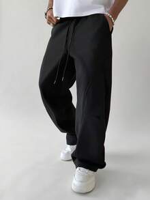 PAVTROS 男士休闲抽绳腰宽松运动裤 - 黑色 - 查看 6