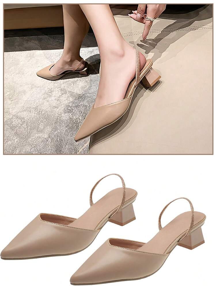 GlamourGrip Zapatos de tacón alto para mujer, elegantes y a la moda, con punta fina y tacón ancho, diseño cómodo y transpirable, con escote bajo y banda elástica, ideales para uso diario, fiestas, eventos formales, graduaciones, festivales, vacaciones y verano - Albaricoque - Añade 7