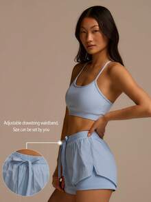 Fluxe Women's Solid Color Drawstring Waist Casual Loose Shorts,Summer Workout Sets For Women,Sportswear Blue,Beach Vacation Outfits, Outfits,Party - Mauve Purple - View 6