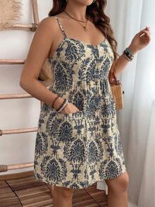 EMERY ROSE 大码女式夏季时尚优雅印花无袖连衣裙 - 彩色 - 查看 6