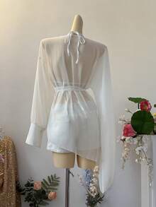 SuriyaCove 女士夏季沙滩度假系带长衬衫 - 白色 - 查看 2