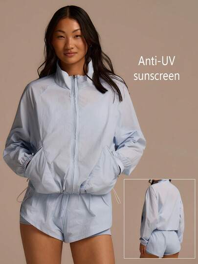 Fluxe 女士纯色插肩袖拉链轻薄外套