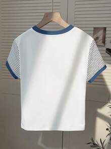 Resyla 热销新款，美式复古星光镶钻条纹袖女式短袖T恤，适合上学、购物、与闺蜜外出穿着，春夏百搭。 - 彩色 - 查看 2