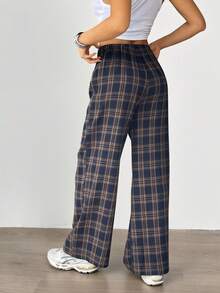Aidyla 女士格纹拉绒松紧腰休闲宽松裤，秋季 - 彩色 - 查看 2