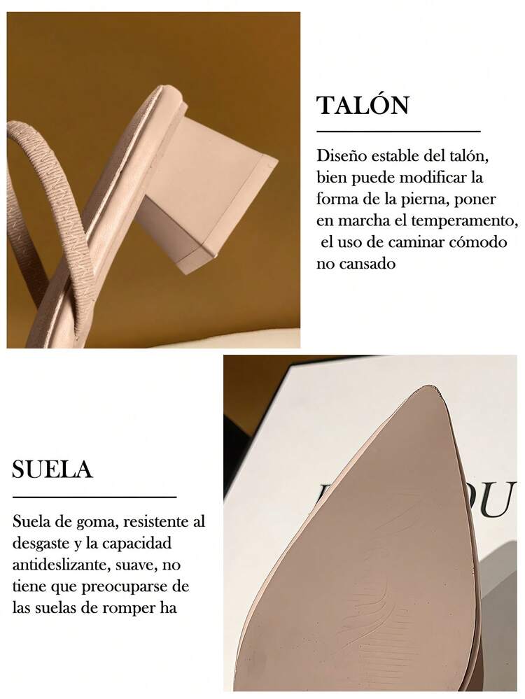 GlamourGrip Zapatos de tacón alto para mujer, elegantes y a la moda, con punta fina y tacón ancho, diseño cómodo y transpirable, con escote bajo y banda elástica, ideales para uso diario, fiestas, eventos formales, graduaciones, festivales, vacaciones y verano - Albaricoque - Añade 4