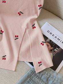 Resyla Áo hai dây nữ mùa xuân/hè mới về, in họa tiết quả anh đào, vạt bất đối xứng. - Nhiều màu - Xem 3