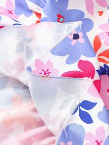 SHEIN Elladie kids 女童春夏新款休闲时尚连衣裙，彩色花卉数码印花图案，圆领无袖荷叶袖设计，后背镂空，紫红色3D蝴蝶结装饰，腰部收紧荷叶边下摆，适合小女孩穿着，可爱、舒适、优雅，适合日常、上学、外出、度假、派对等场合。公主裙、童装、花童裙、女童蝴蝶结裙、花卉蝴蝶结裙、带蝴蝶结的童装、夏季服装。柔软舒适。 - 彩色 - 查看 8