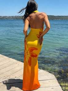 Zyxie Women's Ombre Mesh Digital Print Halter Maxi Dress - Multicolor - View 2