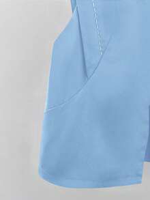 Lyxana Áo vest nữ ngắn không tay cổ tròn cài một hàng khuy, đường may trang trí, kiểu dáng công sở, áo sơ mi nữ, áo công sở chuyên nghiệp, áo kiểu nữ, áo công sở cho nữ. - Màu xanh nhạt - Xem 6
