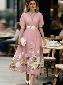 EMERY ROSE Đầm in hoa thanh lịch, thích hợp cho mùa hè. - Màu Hồng baby - Xem 6