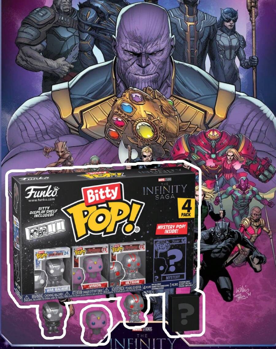 Funko Bitty Pop Marvel The Infinity Saga 4 Packs Mini Vinyl Figures With Stackable Display Shelf & Mystery Figure, War Machine Vision Ultron Collectible Set - Multicolor - View 1