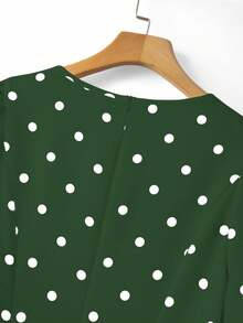 GlowEve CURVE Große Größen Retro elegantes Polka Dot Muster Puffärmel Luxusgefühl Kleid - Grün - Übersicht 3