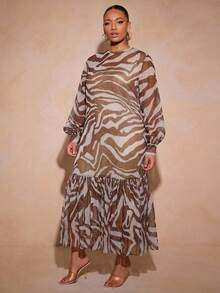 Vixey Tulle Ruffle Hem Sheer Mesh Balloon Sleeve Tunic Top - Multicolor - View 4