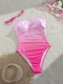 Bonvoyette Summer Vacation Gradient Print Detachable Strap Bandeau One-Piece Swimsuit - Multicolor - View 3