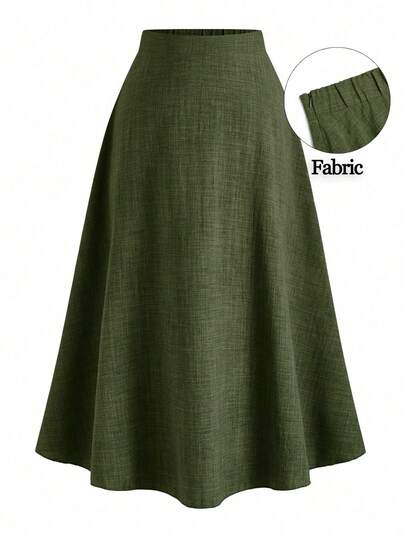 Auvina Chân váy midi dáng chữ A bằng vải lanh cỡ lớn dành cho nữ, chân váy mùa xuân màu xám thanh lịch và thoải mái.