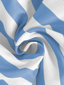 EMERY ROSE 竖条纹无袖西装外套，翻领，V领，金属扣腰带，装饰性口袋，收腰设计，喇叭下摆，女士款 - 彩色 - 查看 5
