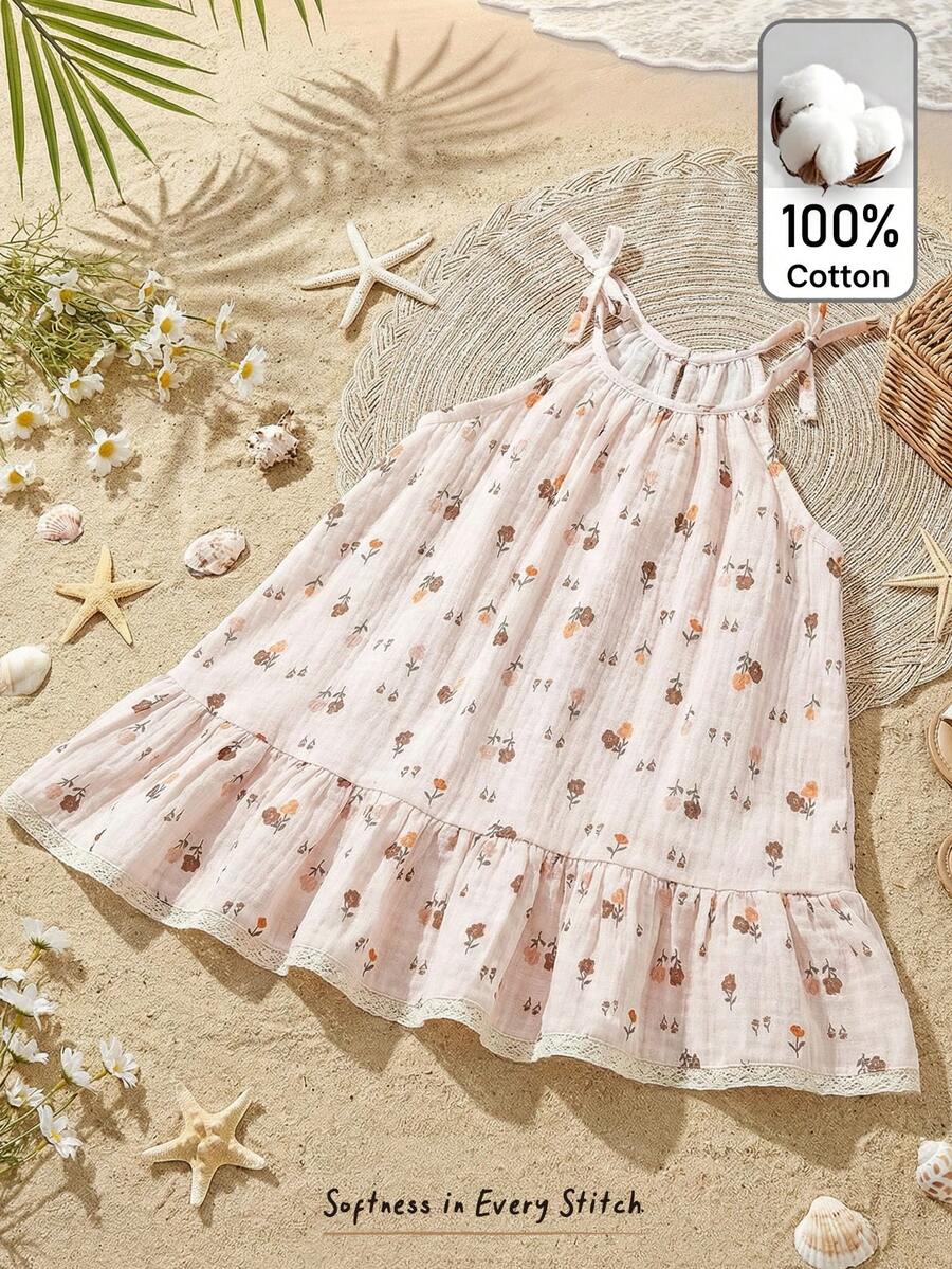 Cozy Pixies Baby Girl Floral Print Soft Knit Camisole Waist Dress - Multicolor - View 1